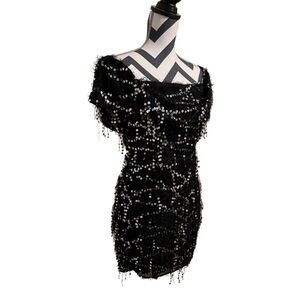 Black sparkle off shoulder dress